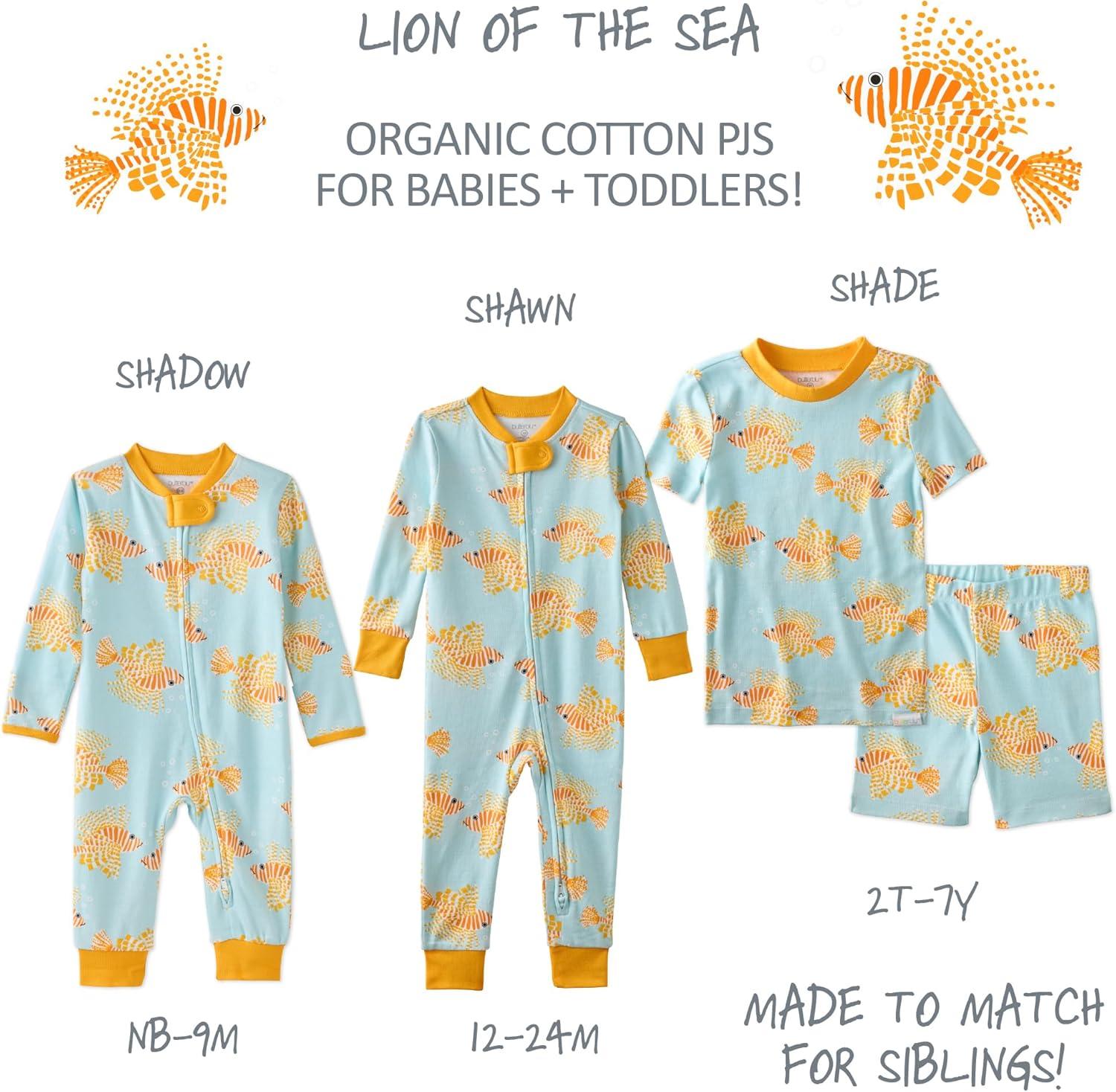 imageSHADE Snugfit 2Piece Pajamas 100 Organic Cotton Short Sleeve Top and Shorts for Boys amp GirlsLion of the Sea