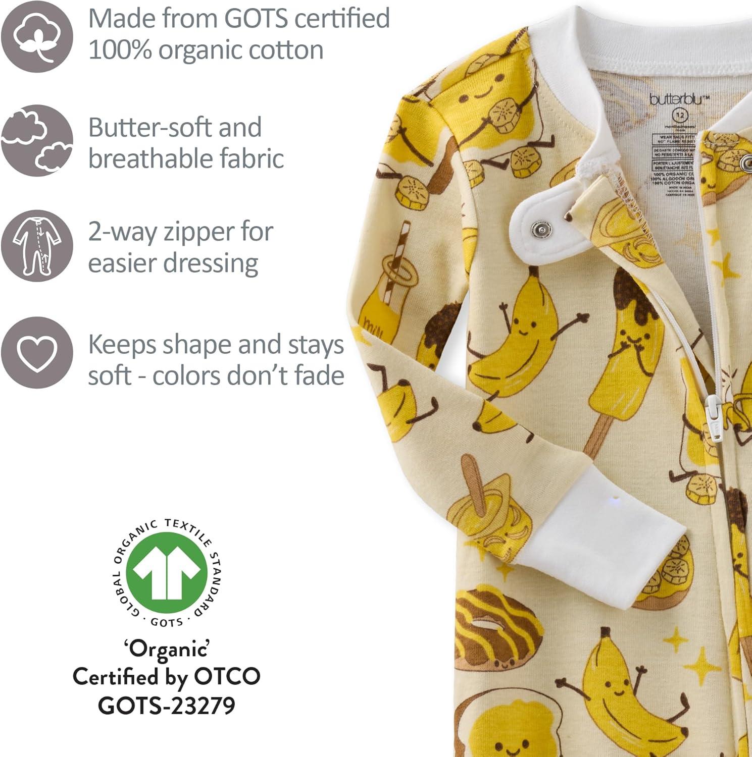 imageBaby Boys Cruz Snugfit Footed Pajamas 100 Organic Cotton Zip Front Sleeper Pjs WGrippers for Baby BoysPeeling Good