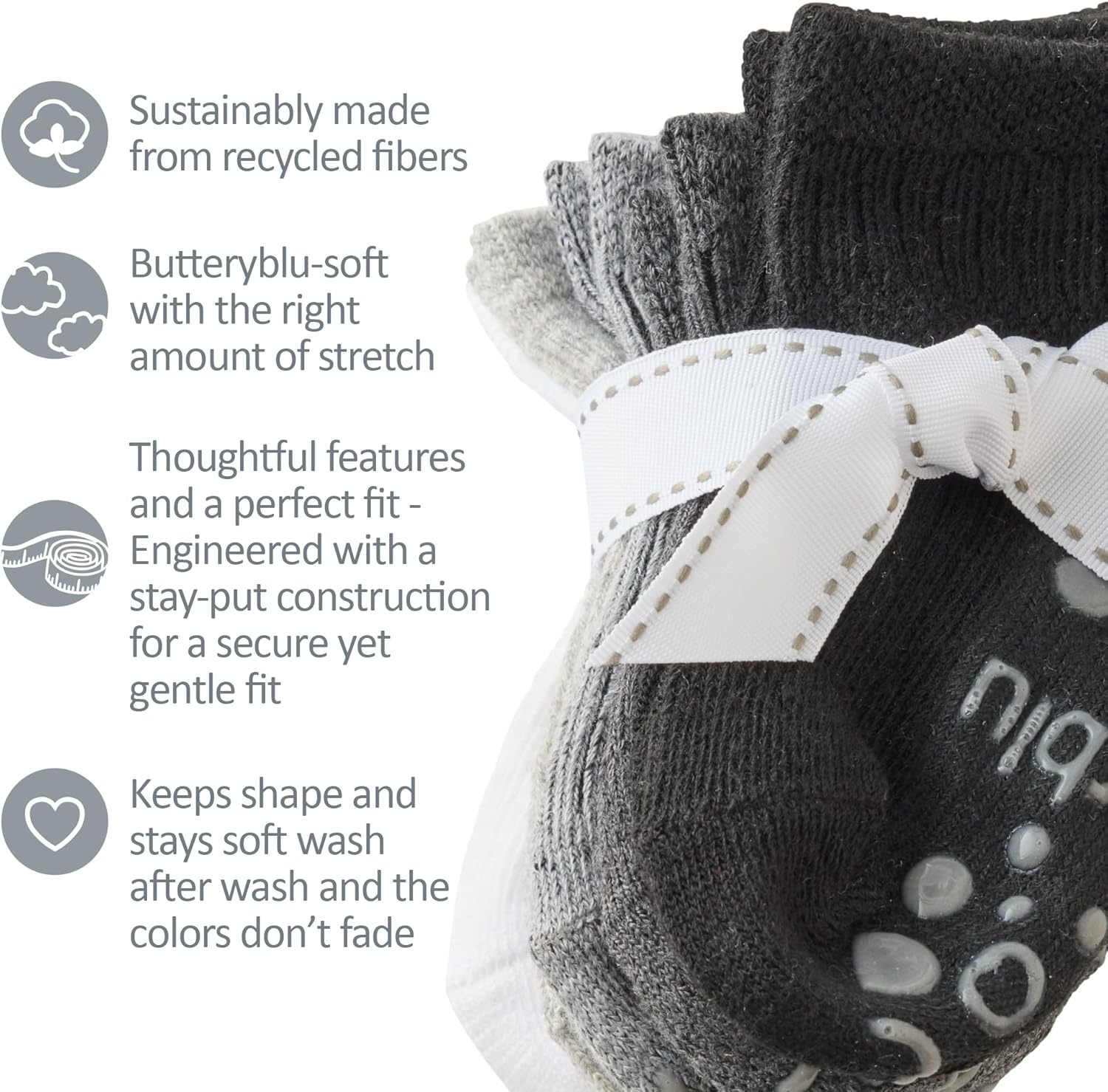 image:imageButterblu Baby Zuri 5pack Cozy Socks Sustainably Made for Infant Newborn Baby Toddler Kids Boys GirlsStone