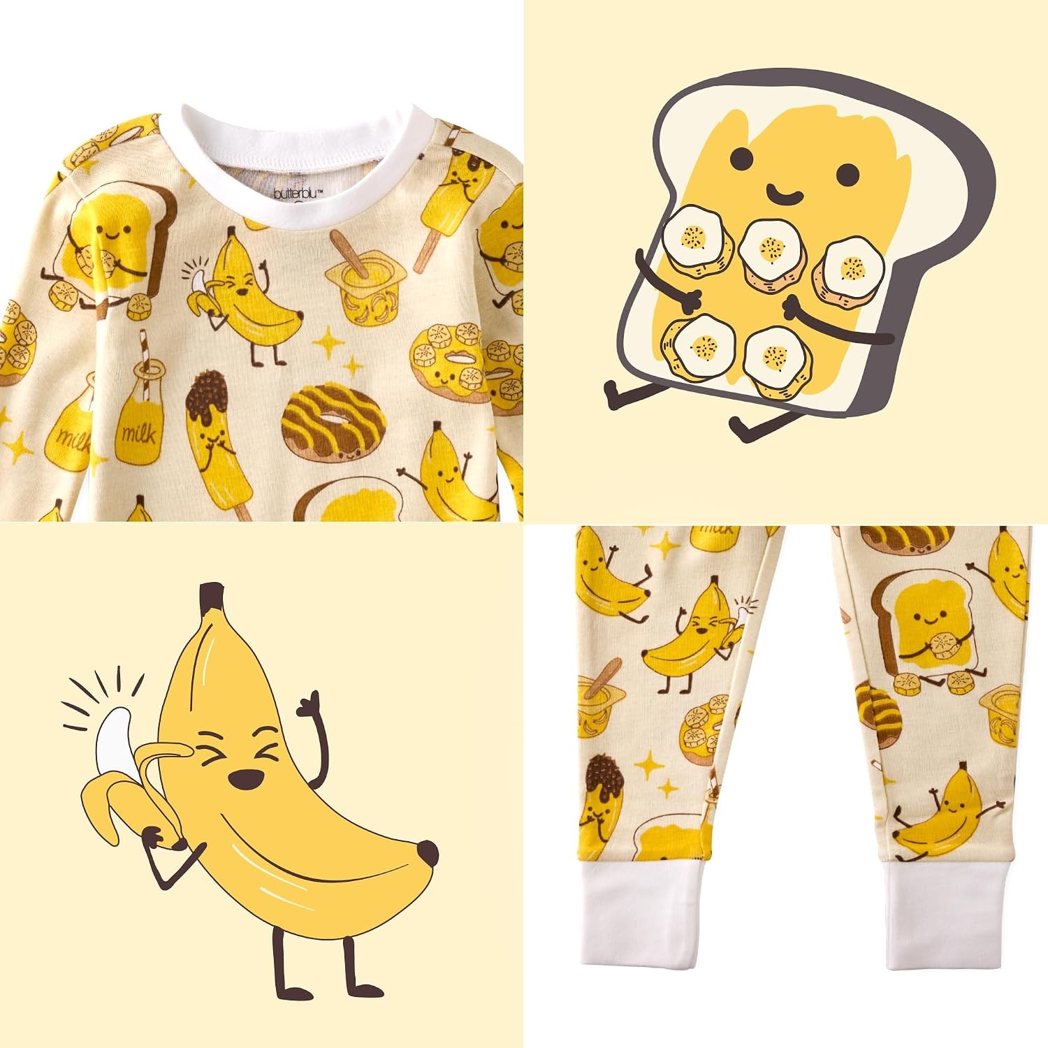 image:imageButterblu Zen Snugfit 2Piece Pajamas 100 Organic Cotton Long Sleeve GOTS Certified Organic Cotton for Baby and Toddler Boys Girls Soft Machine WashablePeeling Good