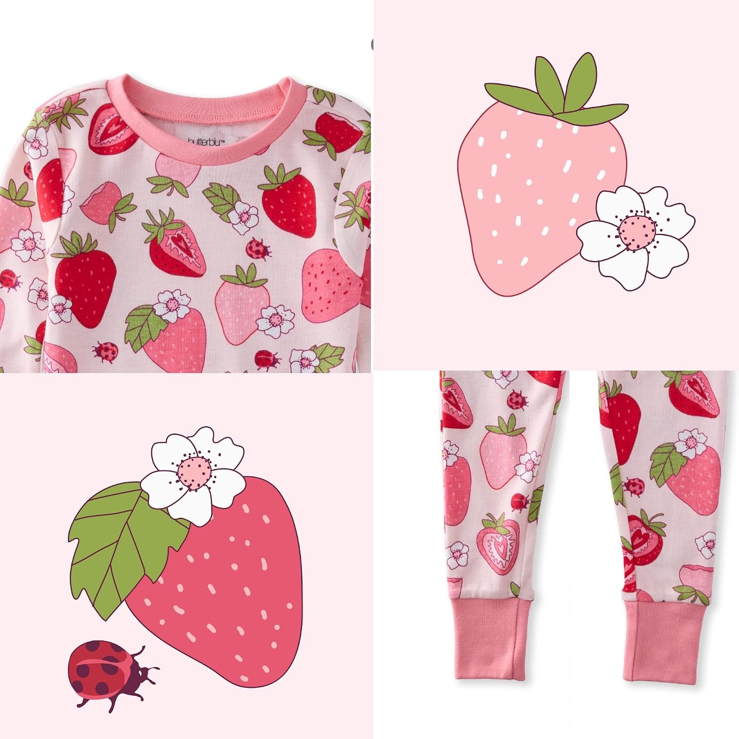 image:imageButterblu Zen Snugfit 2Piece Pajamas 100 Organic Cotton Long SleeveBerry Best