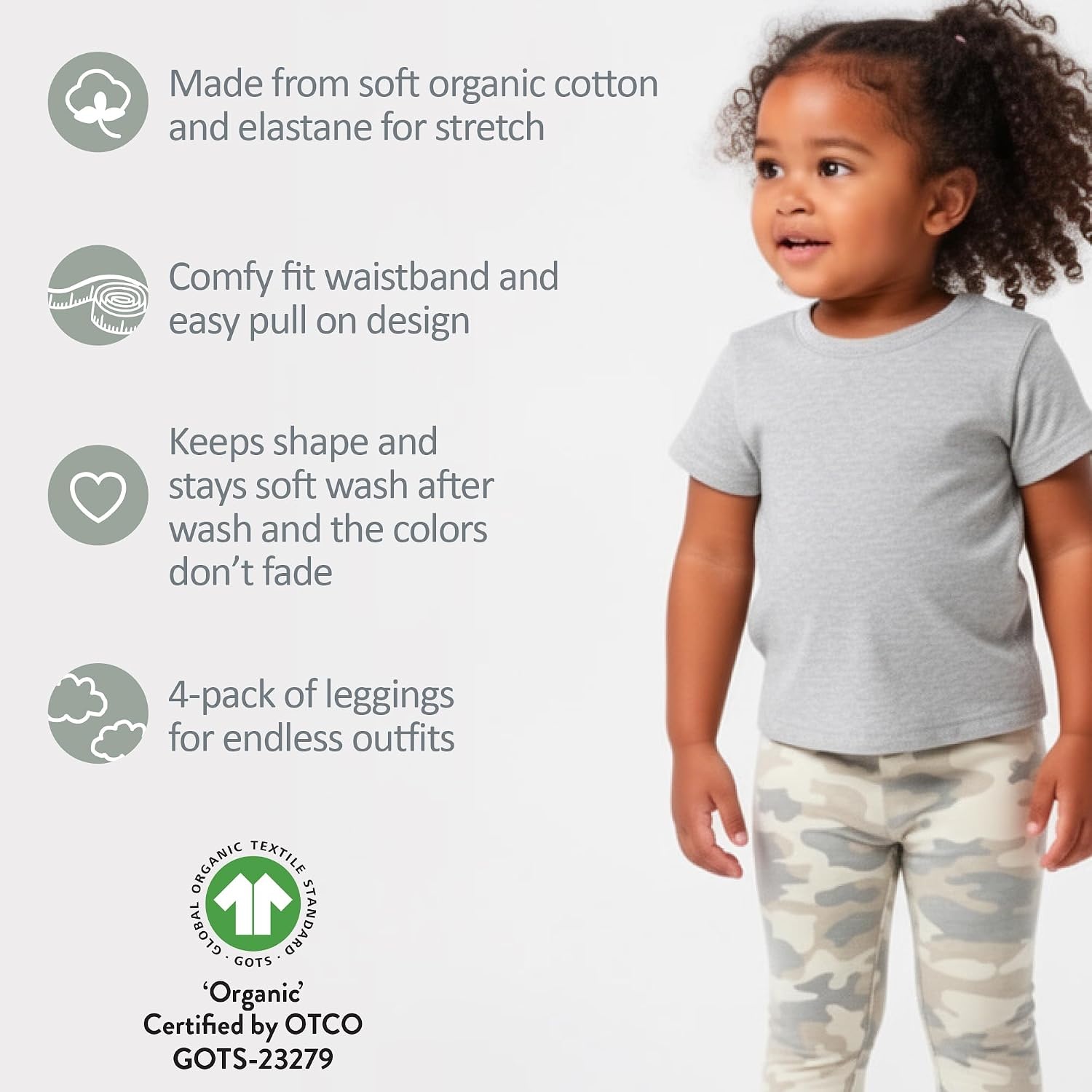 image:imageButterblu Layla Leggings 4 Pack Organic Cotton Pants for GirlsSeafoam Camo
