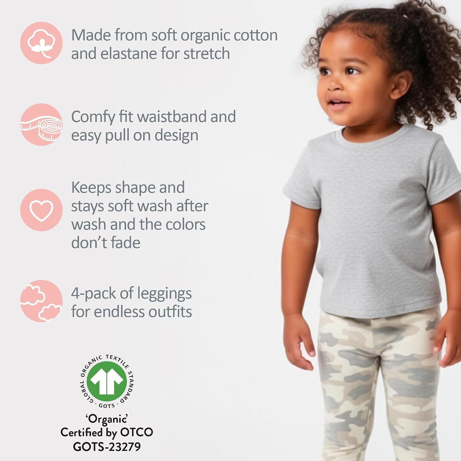 image:imageButterblu Layla Leggings 4 Pack Organic Cotton Pants for GirlsSorbet Camo