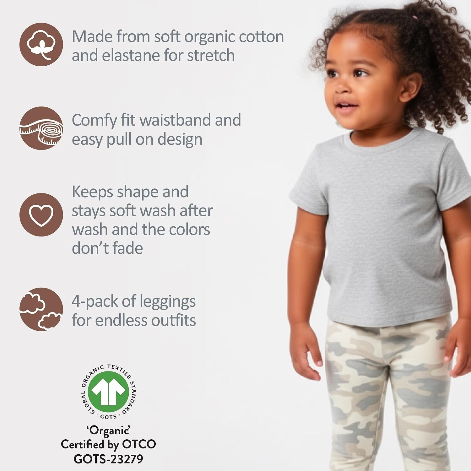 image:imageButterblu Layla Leggings 4 Pack Organic Cotton Pants for GirlsNatural Snow Leopard