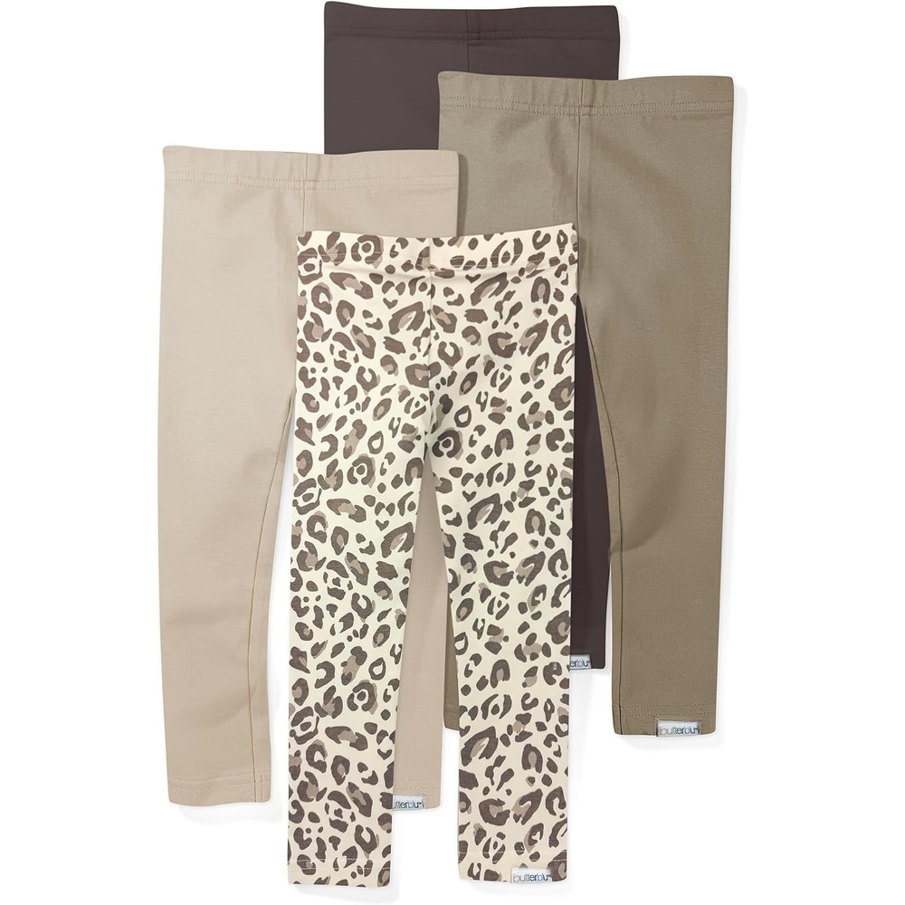 image:imageButterblu Layla Leggings 4 Pack Organic Cotton Pants for GirlsNatural Snow Leopard