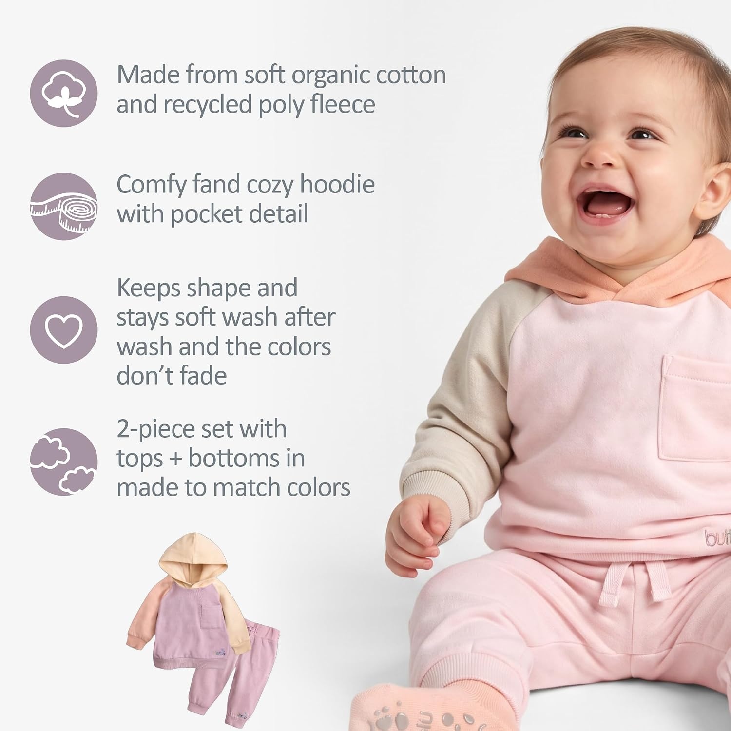 image:imageButterblu Patch 2piece Colorblock Hoodie and Jogger Set Organic Cotton